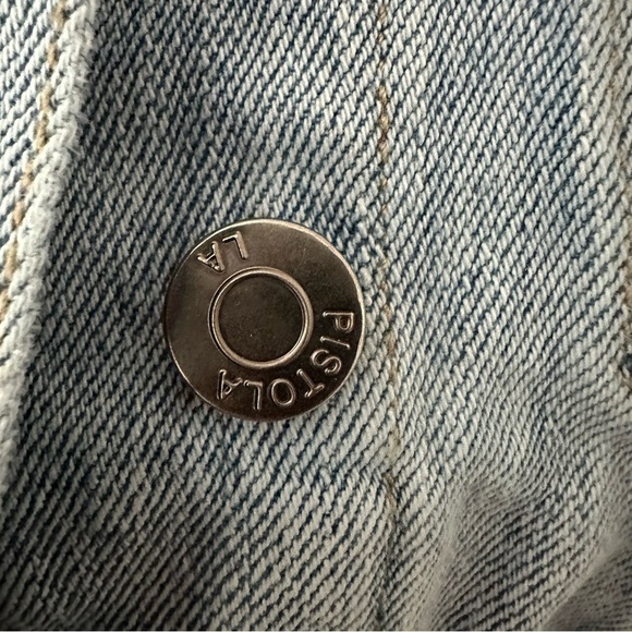 Pistola Brando Star Embroidery Denim Jacket in a light wash with a raw hem. - Picture 11 of 14
